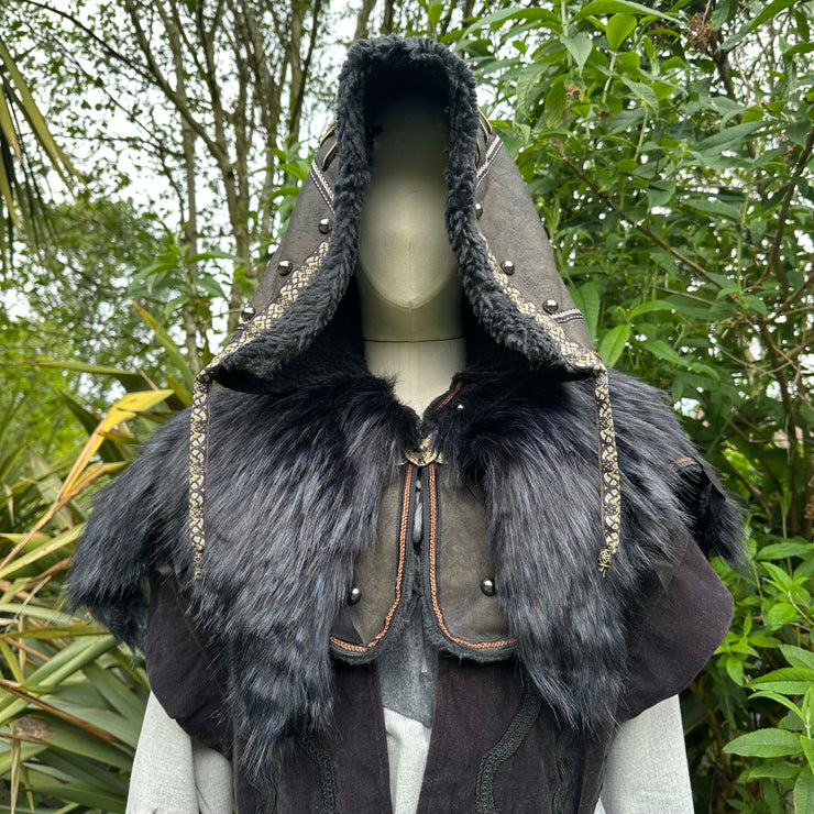 LARPCostumesBlackBlueFauxFurOrnateHood