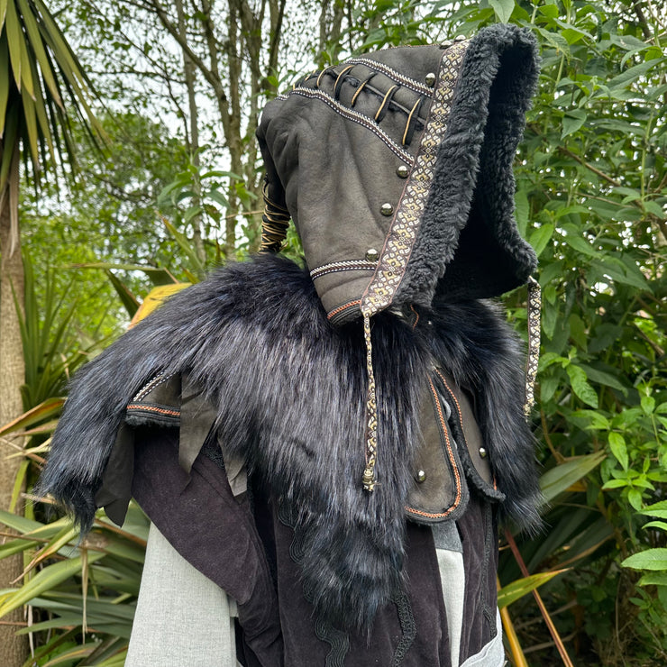 LARPCostumesBlackBlueFauxFurOrnateHood