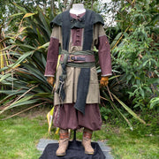 LARP Basic Outfit, 4 pieces, Tunic, Pants, Hood & Sash (Green and Brown)