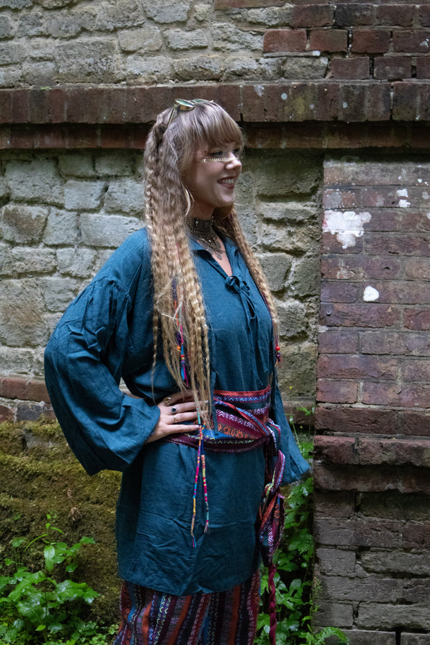 Medieval Shirt in Teal Cotton & Linen