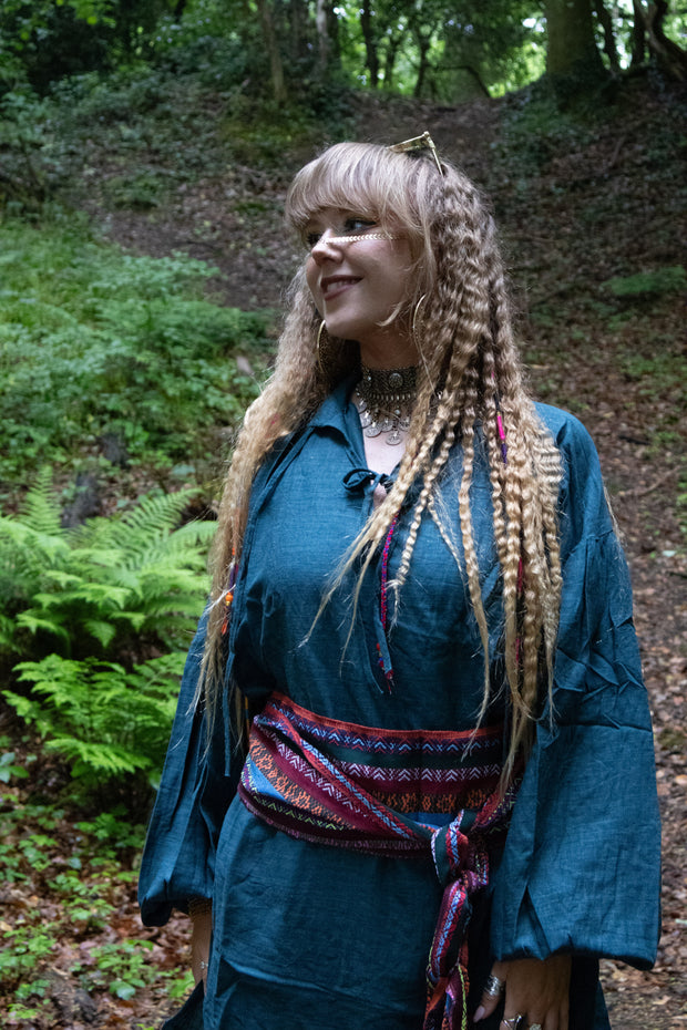 Medieval Shirt in Teal Cotton & Linen