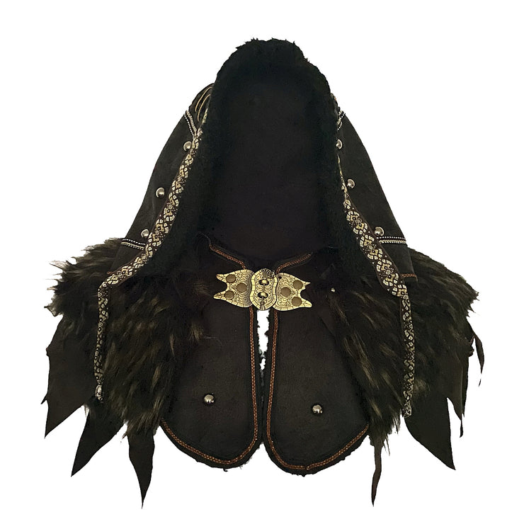 Ornate Faux Leather Hood (Black)