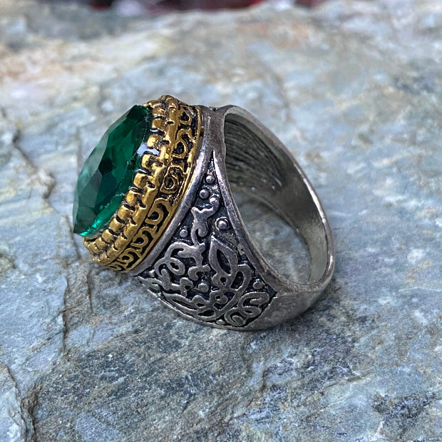 Gemstone Ring - Silver and Gold (Green)