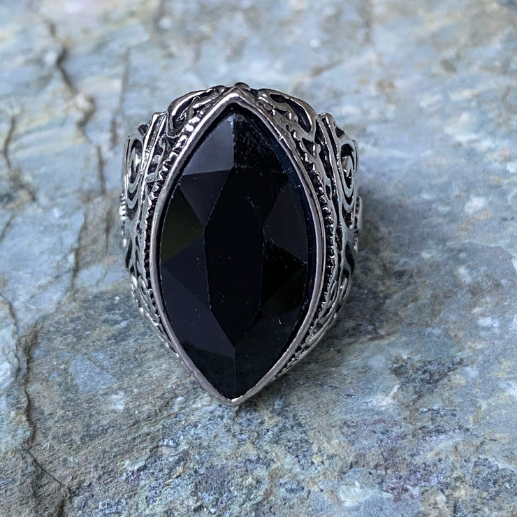 Gemstone Ring - Pointed Oval (Black)