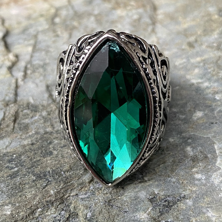 Gemstone Ring - Pointed Oval (Green)