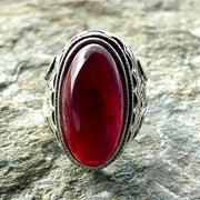 Large Gemstone Ring - Silver (Red)