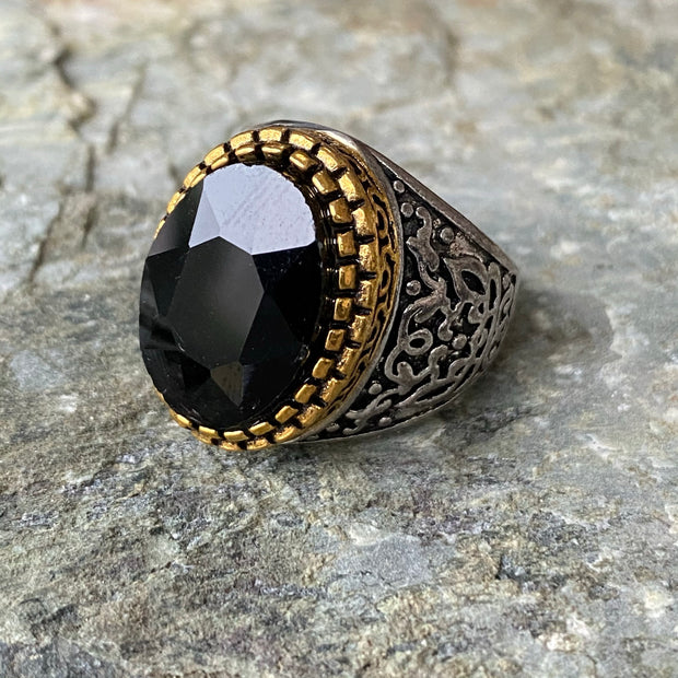 Gemstone Ring - Silver and Gold (Black)