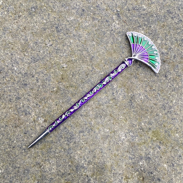 Hairpin, Fan Style (Silver and Purple)