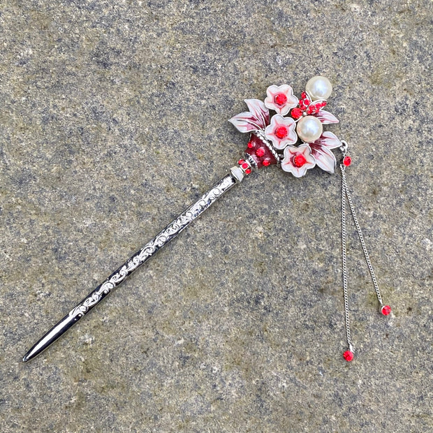 Hairpin, Flowers and Pearls (Silver and Gold)