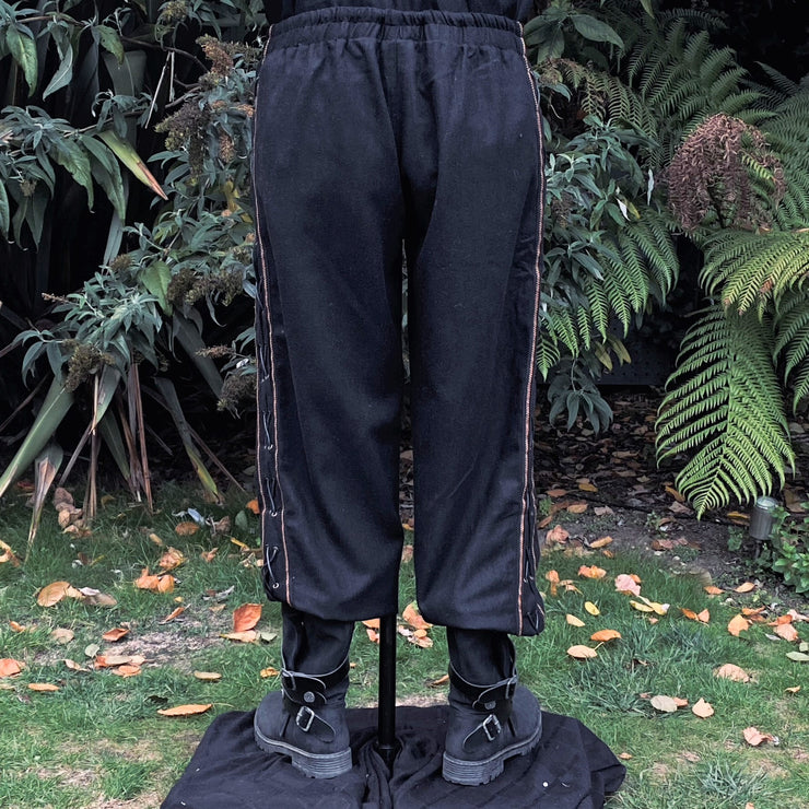 LARP Straight Leg Trousers With Side Lace And Braiding (Black Wool)