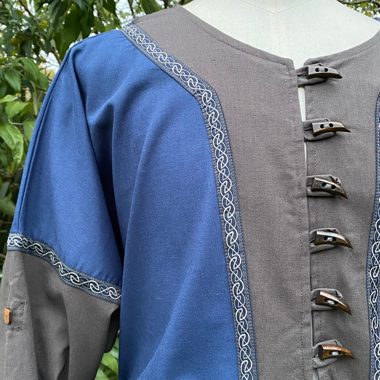 Viking Button Up Linen Tunic (Blue Grey)