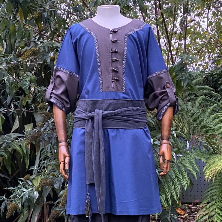 Viking Button Up Linen Tunic (Blue Grey)