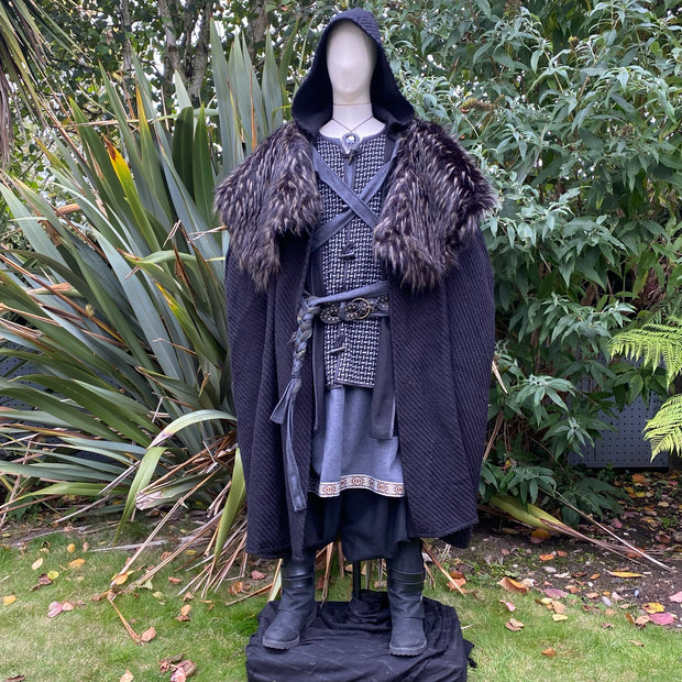 LARP Cloak / Shadow Knight Cloak with Black Mantle / Cape / Black / Woven Wool/ Faux Fur/ Viking/ LARP / Cosplay / Ren Faire / Costume / GOT
