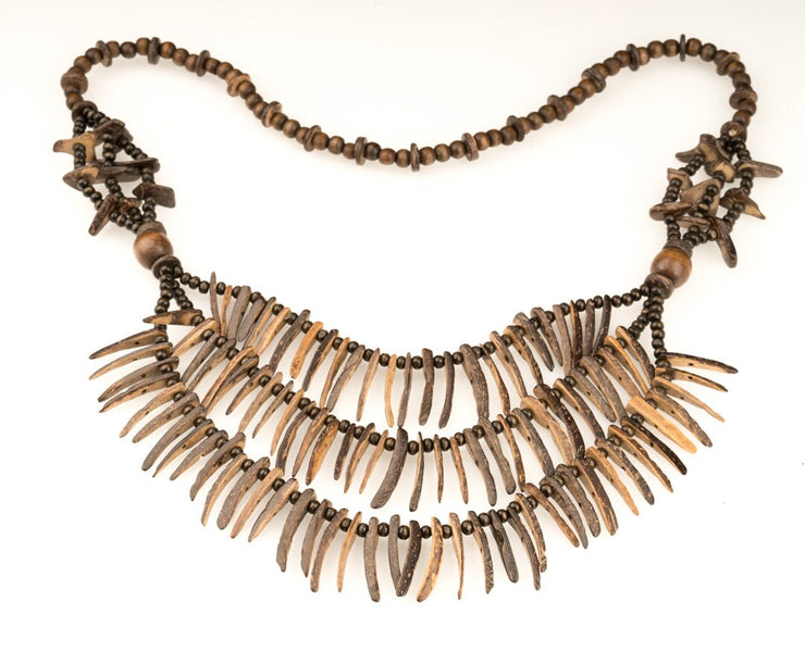 Wooden Necklace Triple-Strand (Ornate)