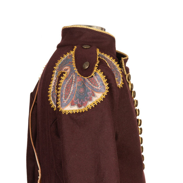 Military Pirate Coat With Elaborate Patterned Lining (Maroon)