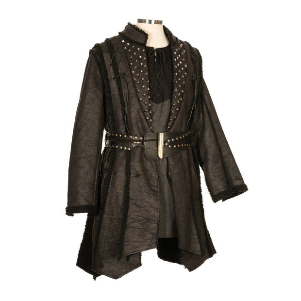 Leather Coat with Studded Panel (Black)