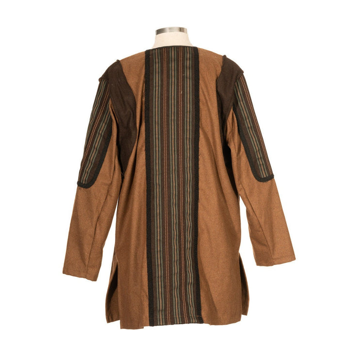LARP Tunic With Ornate Panels and Braiding - Brown Wool