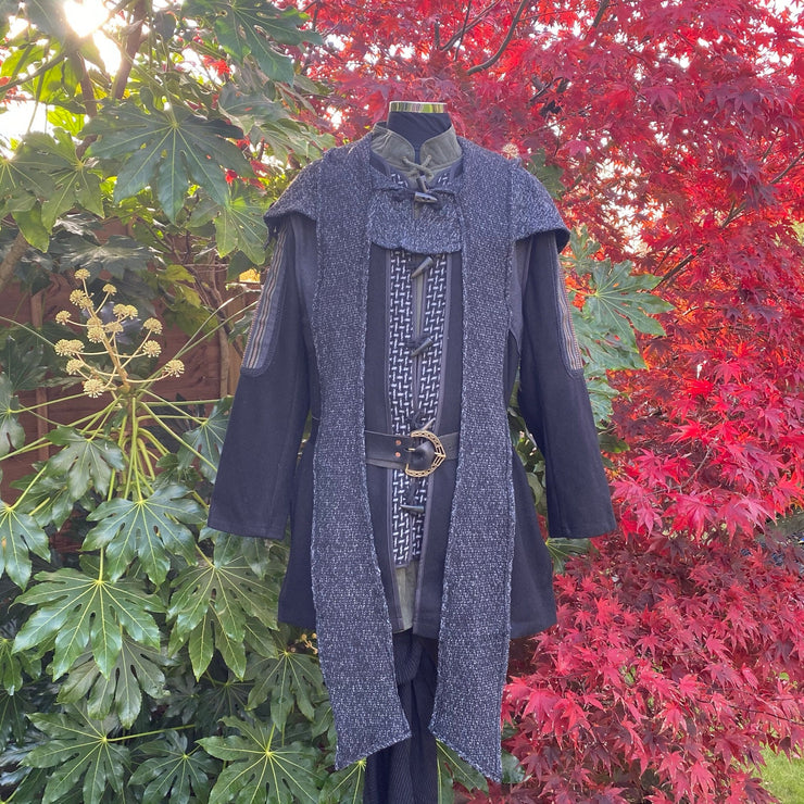 LARP Outfit 2 Pieces - Ornate Layer Jacket Black, Wrap Around Hood