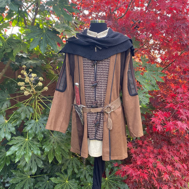 LARP Outfit 2 Pieces - Woodland Druid - Ornate Layer Jacket, Wrap Around Hood