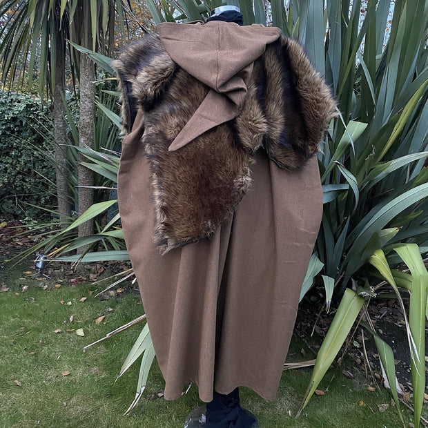 LARP Cloak / Cloak and Fur Mantle Set / Brown / LARP / Cosplay / Wool / Medieval Costume / Cape / Viking / Reversible Faux Fur Mantle