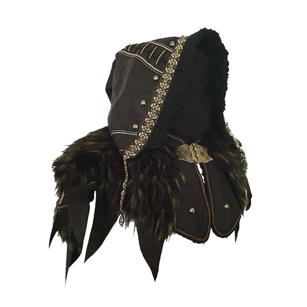Ornate Faux Leather Hood And Vambrace Set (Black)