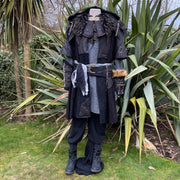 LARP Outfit 4 Pieces - Faux Leather Hood, Vambraces, Waistcoat, Shirt (Black & Grey)