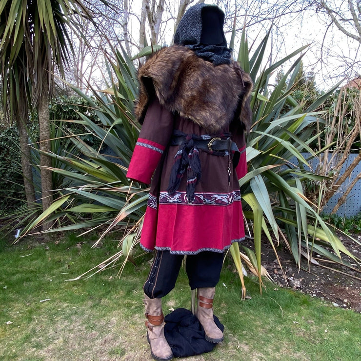 LARP Essential Basic Outfit 3 Pieces - Tunic, Mantle, Hood (Brown and Red)