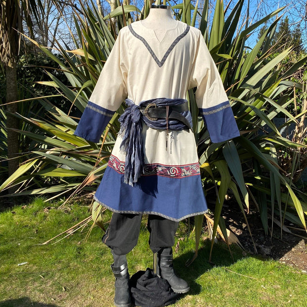 Viking Tunic / Two Tone White & Blue / Linen Cotton Mixture /Cosplay  Costume / Viking / Medieval / SCA / LARP Tunic / LARP