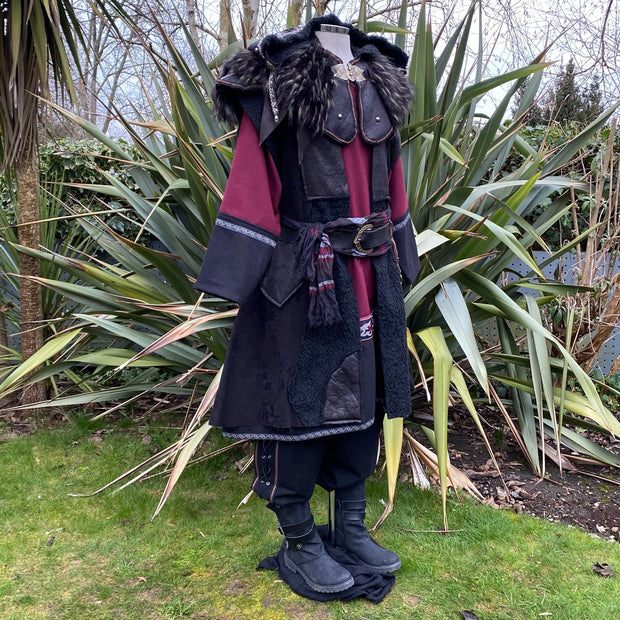 LARP Outfit 4 Pieces - Viking Wayfinder - Hood, Waistcoat, Tunic, Sash - Red & Black