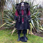 LARP Outfit 4 Pieces - Viking Wayfinder - Hood, Waistcoat, Tunic, Sash - Red & Black