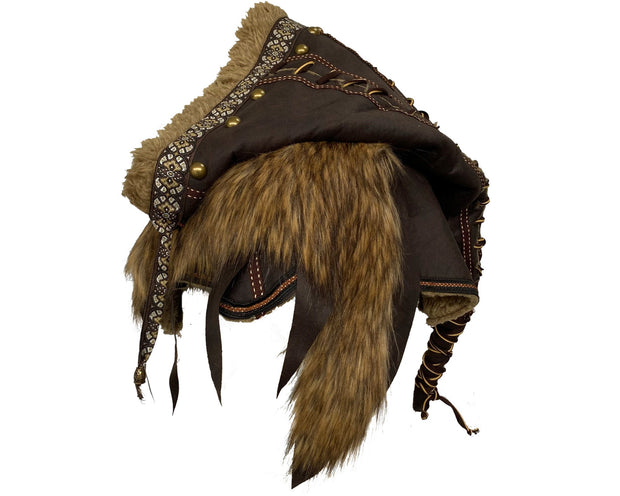 Ornate Faux Leather Hood (Brown)