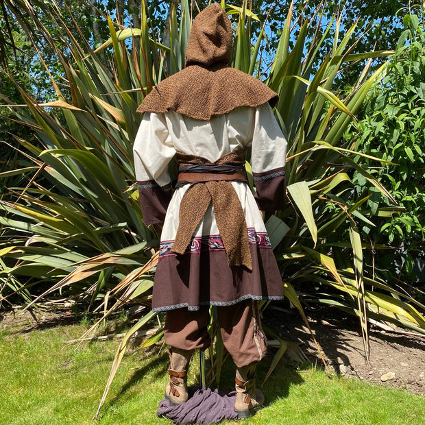 LARP Essential Basic Outfit 3 Pieces - Tunic, Trousers, Hood - White and Brown