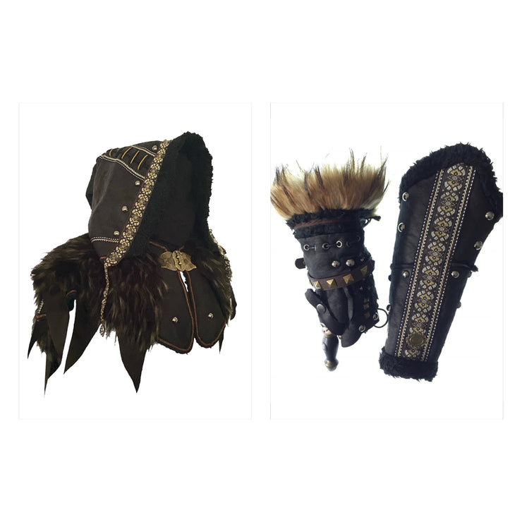 LARP Hood and Vambrace Set / Faux Leather / Black / Cosplay Costume / Viking / Mage / Warlock / LARP