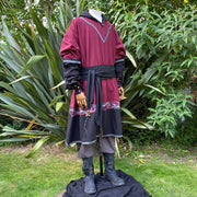 LARP Essential Basic Outfit 3 Pieces - Two Tone Tunic, Trousers, Sash (Red & Black)