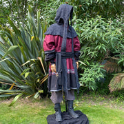 LARP Essential Basic Outfit 4 Pieces - Tunic, Hood, Trousers, Sash (Red & Grey)
