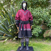 LARP Essential Basic Outfit 3 Pieces - Two Tone Tunic, Trousers, Sash (Red & Grey)