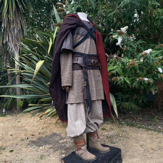 LARP Outfit 4 Pieces - Cloak, Tunic, Trousers, Belt (Brown & Red)