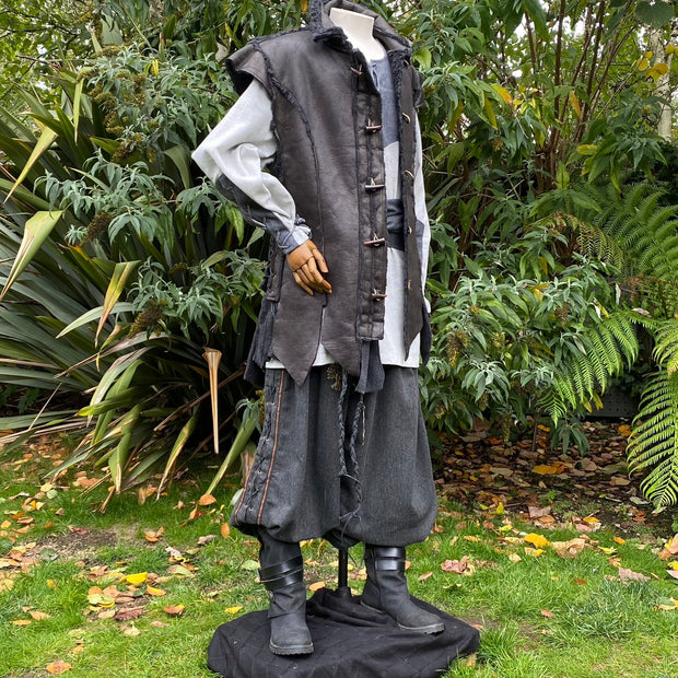 LARP Layered Faux Leather Waistcoat (Black & Grey)