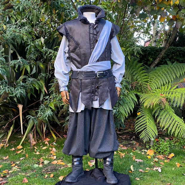 LARP Layered Faux Leather Waistcoat (Black & Grey)