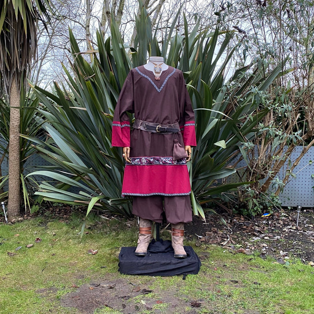 Viking Tunic - Two Tone Brown & Red - Linen Cotton