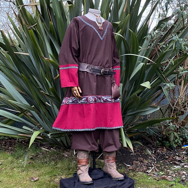 Viking Tunic - Two Tone Brown & Red - Linen Cotton