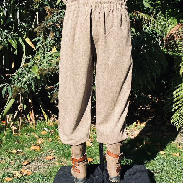 LARP Trousers with Side Lace and Braiding (Light Brown Wool)
