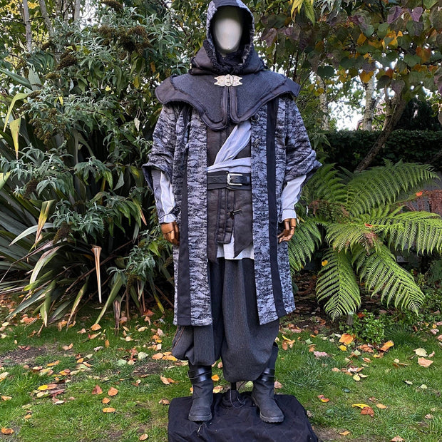 LARP Outfit 4 Pieces - Rogue Assassin - Layered Hood, Robe, Waistcoat, Sash