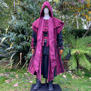LARP Outfit 2 Piece Set - Suede Effect Panel Waistcoat, Hood (Red)