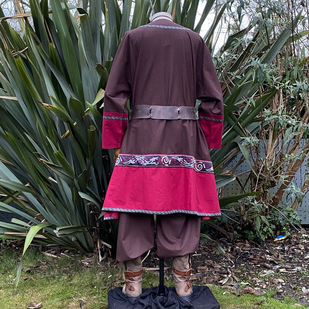 Viking Tunic - Two Tone Brown & Red - Linen Cotton