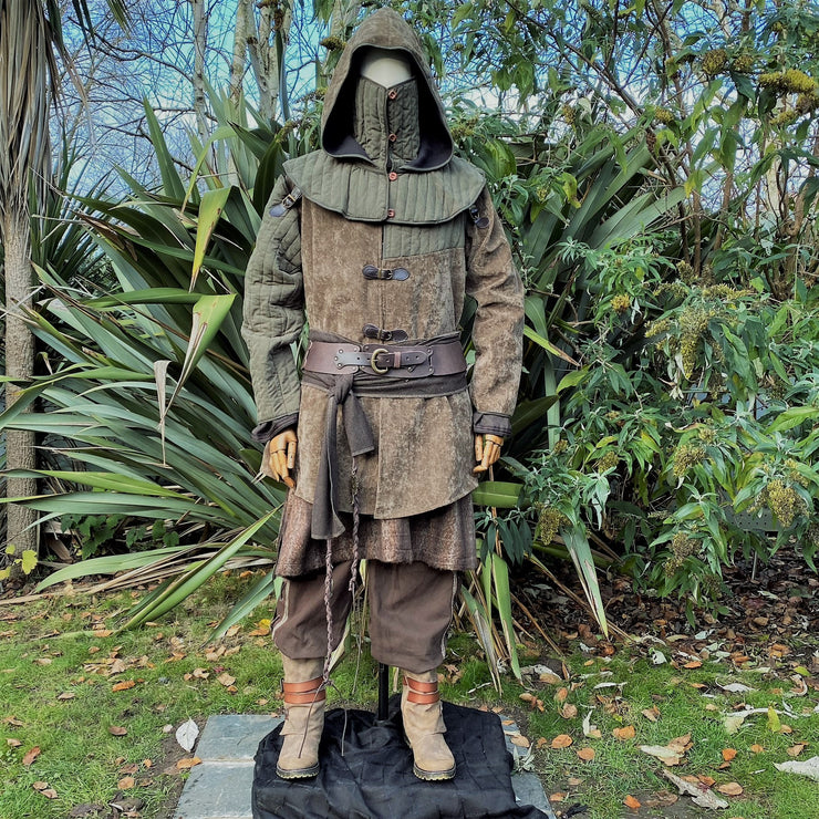 LARP Outfit 3 Piece Set - Gambeson Jacket, Gambeson Hood, Mohair Tunic (Green & Brown)