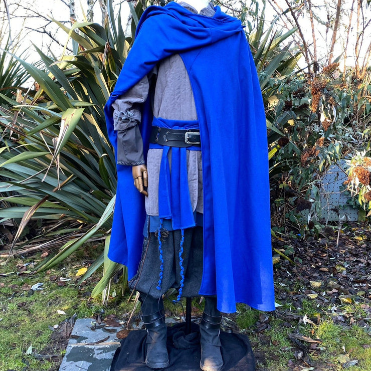 LARP Outfit 5 pieces - 4 Way Cloak, Gambeson, Tunic and Hero Pants - Blue & Grey