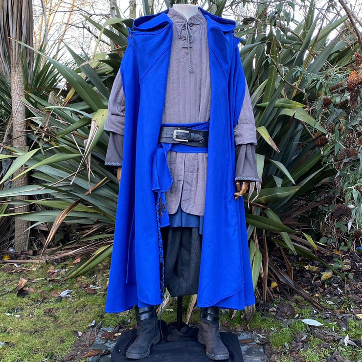 LARP Outfit 4 pieces - 4 way Cloak, Gambeson, Belt and Sash (Blue & Grey)